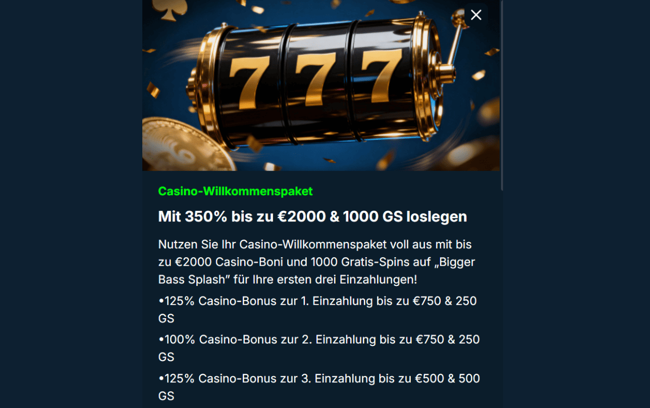 Go4Casino Willkommensbonus – 350 % bis zu 2.000 € + 1.000 Freispiele für österreichische Spieler