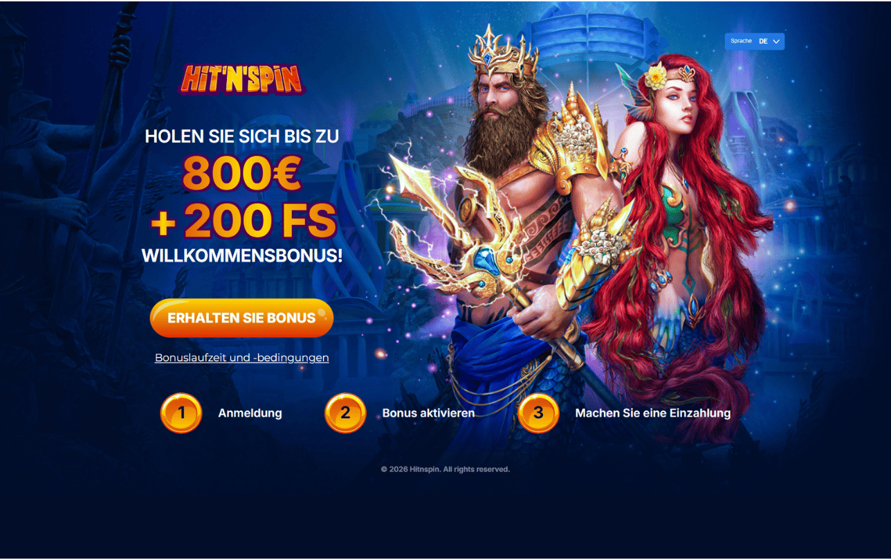 Hit'n'Spin Casino Willkommensbonus – bis zu 800 € + 250 Freispiele für österreichische Spieler