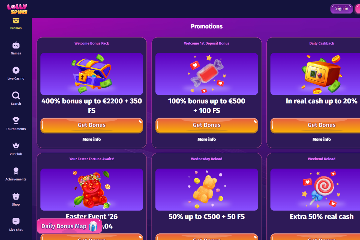 Lolly Spins Casino Aktionen und Bonusangebote