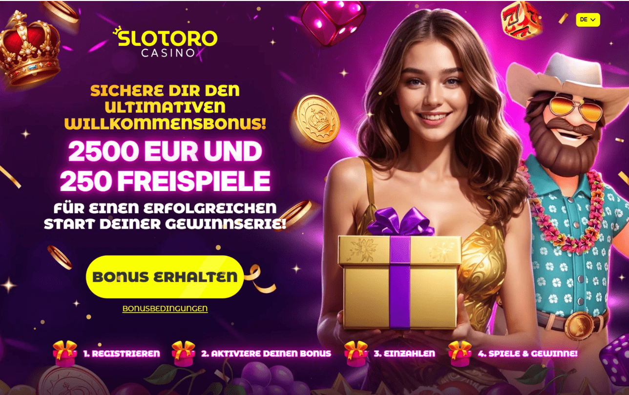 Slotoro Casino Willkommensbonus – bis zu 2.500 € + 300 Freispiele für österreichische Spieler