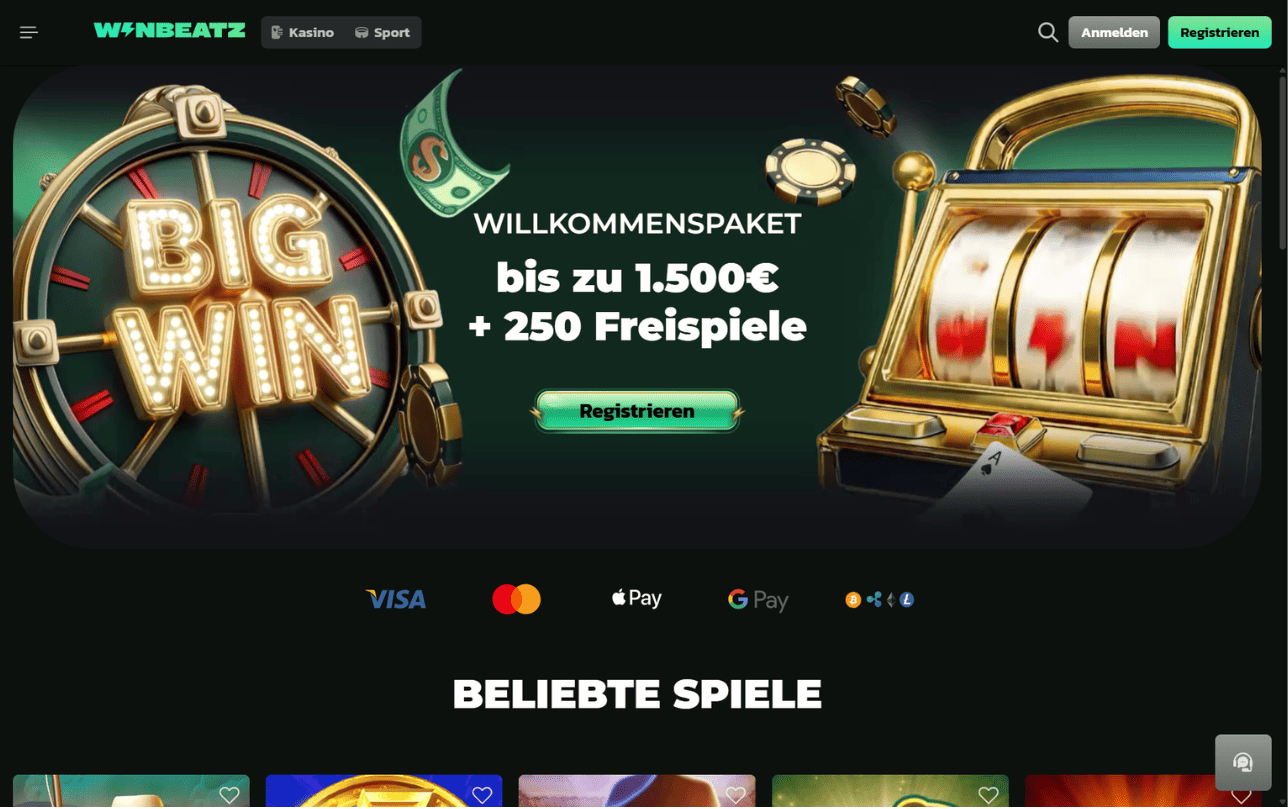 Winbeatz Casino Willkommensbonus – 100 % bis zu 1.500 € + 250 Freispiele für österreichische Spieler